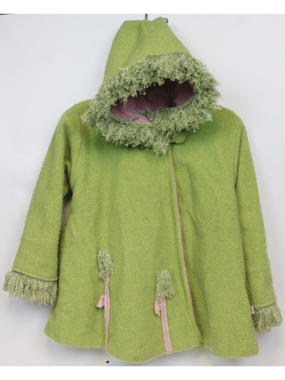 Corky's Swing Coat Cap sz 6x Girls Fringe Boho Whimsical Hooded Heavy Flower